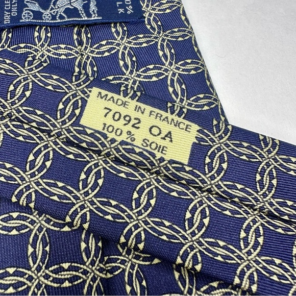 Authentic HERMES 7092 OA Luxury Classic Silk Blue French Geometric Tie - Picture 3 of 8